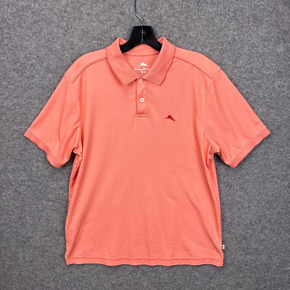 Tommy Bahama Mens Coral Orange Short Sleeve Marlin Logo‎ Polo Shirt Size Medium